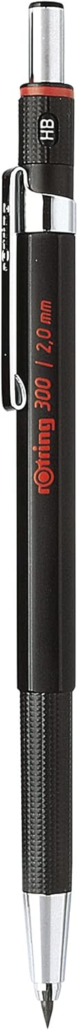 rOtring 300 Mechanical Pencil | 2.0 mm | Refillable with Sharpener Under Cap | Black | 1Count