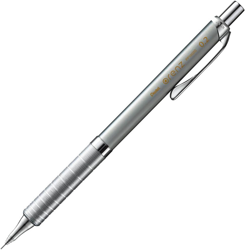 Pentel Mechanical Pencil, Orenz, with Metal Grip, 0.2mm, Silver (XPP1002G-Z)