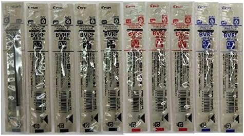 Pilot BVRF-8F-B/R/L Oil-Based Ballpoint Pen Refills, Fine Point, 0.03 inches (0.7 mm), 5 Black, 3 Red, 2 Blue, Set of 10