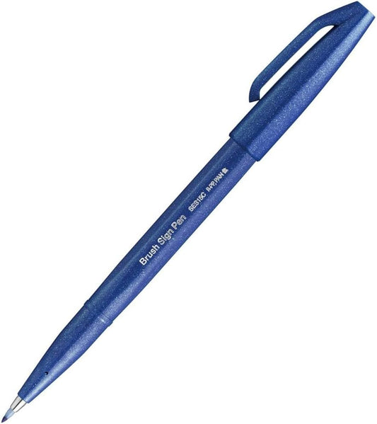 Pentel Fude Touch Sign Pen, Blue – Felt Pen-Style Brush Stroke (SES15C-C, Japan Import)