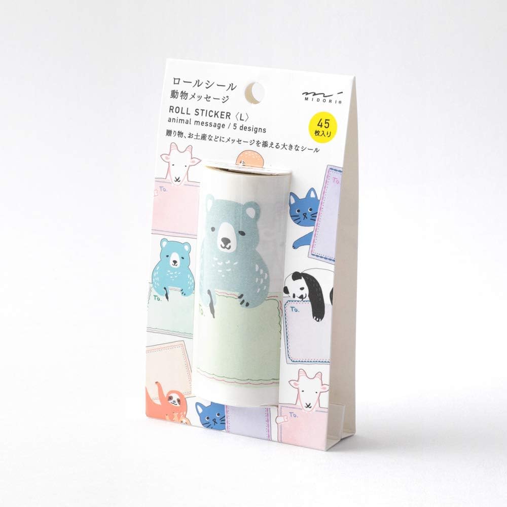 Midori 82475006 Stickers, Roll Stickers, L, Animal Message Pattern
