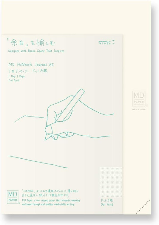 DESIGNPHIL Midori 15264006 Notebook, MD Notebook, Journal A5, 1 Page Per Day, Dot Square