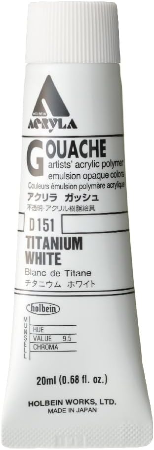Holbein Acryla Gouache Artists Acrylic Polymer Emulsion, 20ml Titanium White (D151)