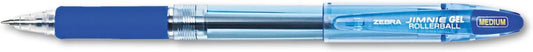 ZEBRA 44120 Jimnie Roller Ball Stick Gel Pen, Blue Ink, Medium, Dozen