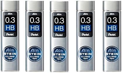 Pentel Ain Mechanical Pencil Leads 0.3mm HB, 5 Pack/total 75 Leads Value Set