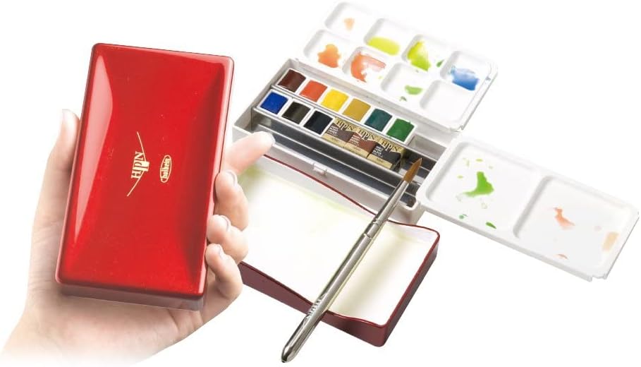 Holbein Artist's Watercolors Set of 12 Half-Pans with Brush (Palm Box) PN691