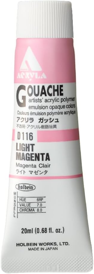 Holbein Acryla Gouache Artists Acrylic Polymer Emulsion, 20ml Light Magenta (D116)