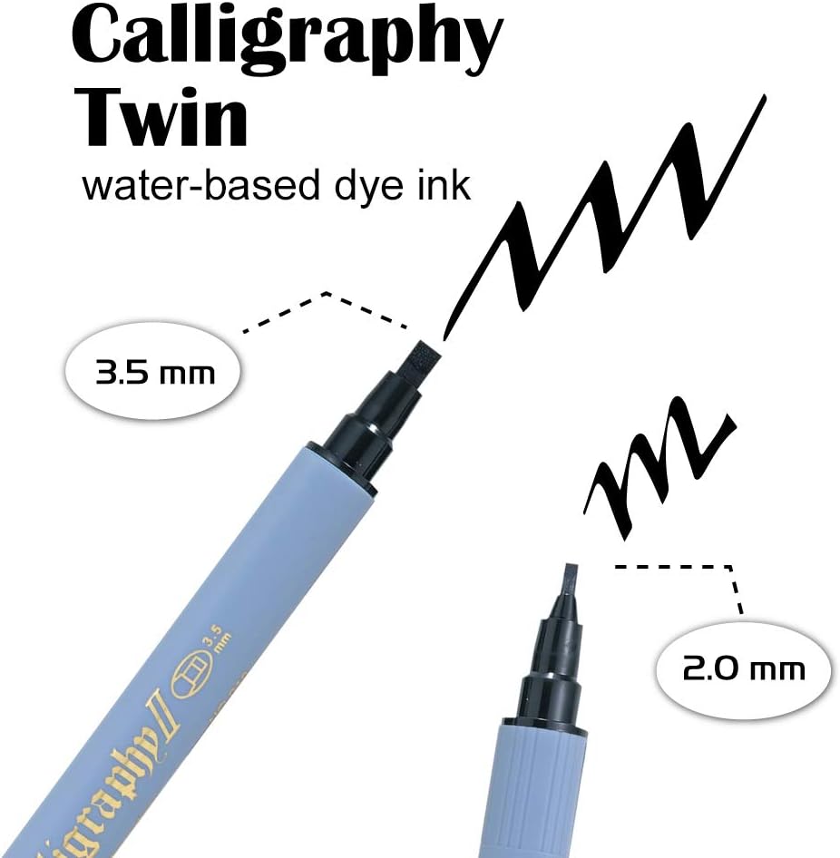 Kuretake Zig Calligraphy Pens,2mm. 3.5mm Dual Tip Markers, AP-Certified, No Mess, Photo-Safe, Acid Free, Lightfast, Odourless, Xylene Freeing, for Beginners, Made in Japan (6 pens Set)