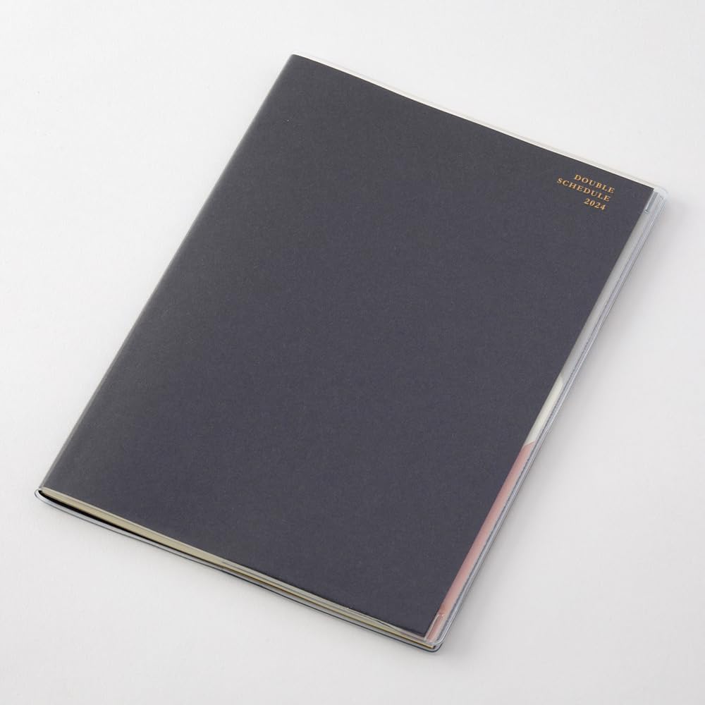 Midori 22264006 Double Schedule Planner, 2024, B6, Monthly Progress, Light Pink (Starts October 2023) (navy)