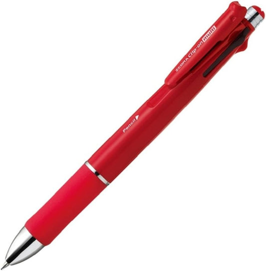 ZEBRA Clip-on multi 1000S Multifunctional Pen, 4 Color 0.7 mm Ballpoint and 0.5 mm Mechanical Pencil, Red Barrel (B4SA3-R)