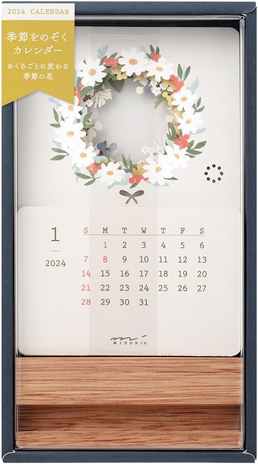 Midori 31280006 2024 Calendar, Tabletop, Seasonal Calendar, Floral Pattern (floral)