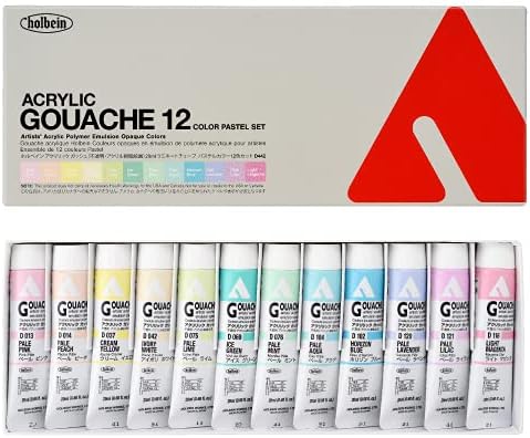 HOLBEIN ACRYLIC GOUACHE, Made in Japan, Acrylic Gouache (Opaque Acrylic Resin Paint), 0.7 fl oz (20 ml), Pastel Color, 12 Color Set