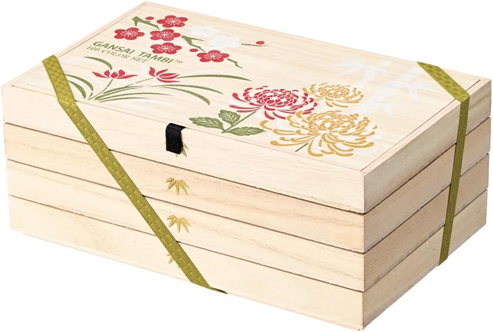 Kuretake GANSAI TAMBI Watercolor Paint Set, 100 Color, Beautiful Wooden Box, Professional-Quality for Artists, for Adult, Made in Japan