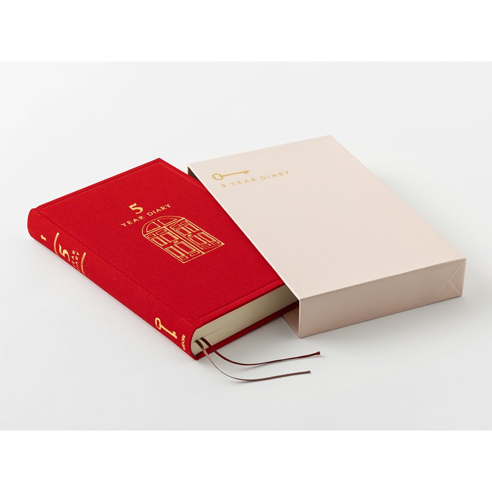 Midori 12851006 Diary, 5 Year Consecutive Door, Red