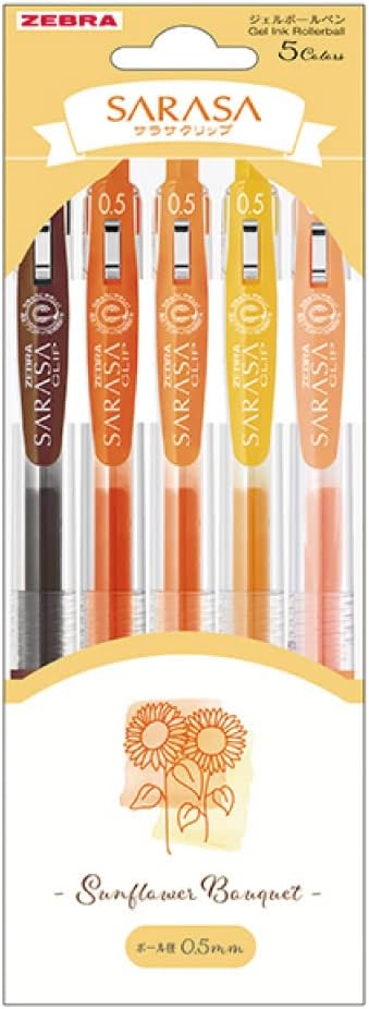 ZEBRA JJ15-SF-5C Gel Ballpoint Pen, Sarasa Clip, 0.5mm, Flower Bouquet, Sunflower 5 Color Set