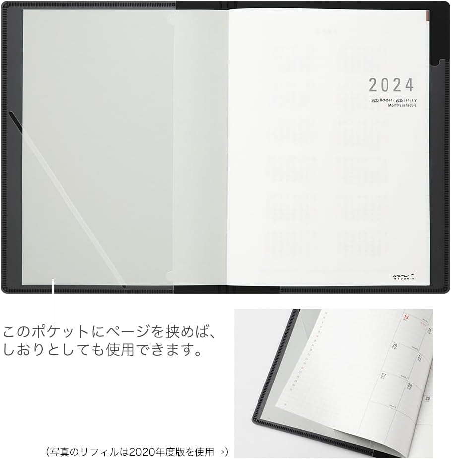 Midori Flat Diary, 2024, A5, Monthly, Black, 22279006 (Begins October 2023)