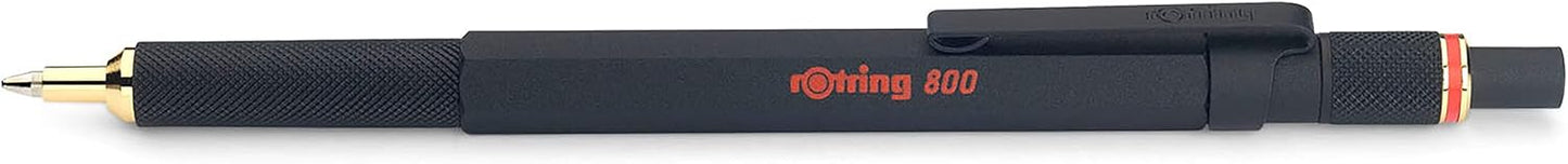 rOtring 800 Retractable Metal Ballpoint Pen, Medium Point, Black Ink, Black Barrel, Refillable, Great Gift for Coworker