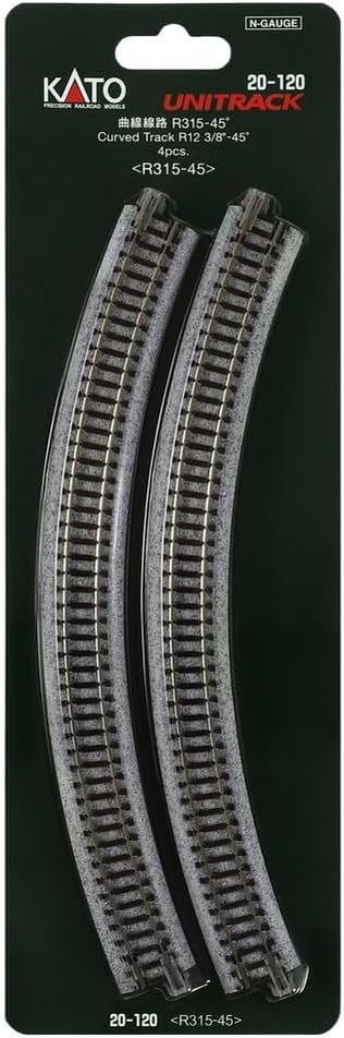 Kato USA Model Train Products Unitrack, 315mm (12 3/8") Radius 45-Degree Curve Track (4-Piece)
