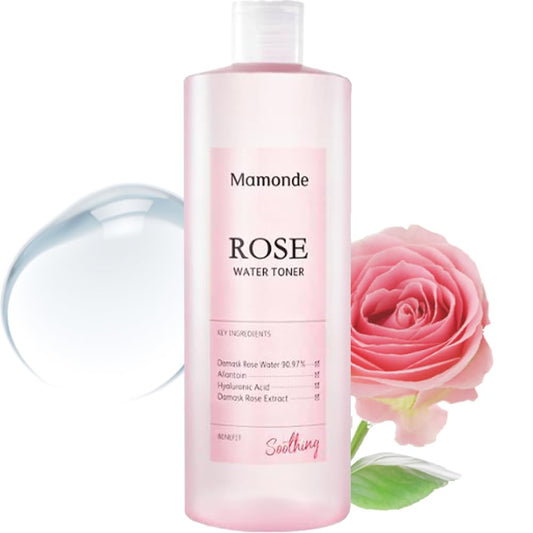 Mamonde Rose Water Vegan Toner for Face - 90.97% Pure Rosewater, Organic Certified, Soothing and Hydrating, Alcohol-Free, Korean Skin Care, 8.45 Fl Oz