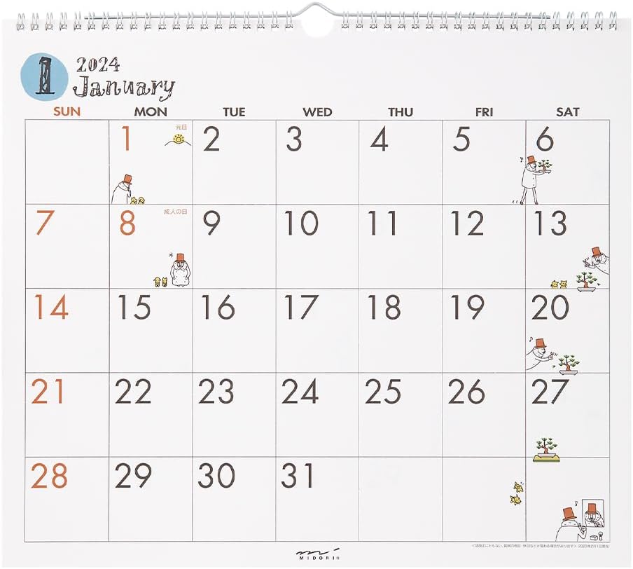 Midori 31287006 2024 Wall Calendar, Large, Country Time Floral Pattern (Ojisan Print)