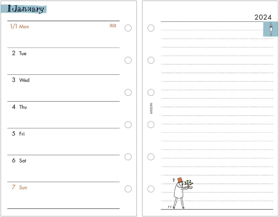 Midori 27089006 2024 B7 Weekly Diary Refill, Uncle Pattern (Begins January 2024)