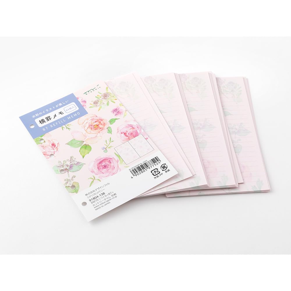 DESIGNPHIL MIDORI System Notebook Refill B7 Lined Memo Country Time Floral Pattern 91804138