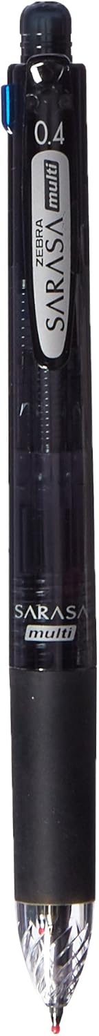 ZEBRA Multi Function Sarasa 4 Plus S Black/Red/Blue/Green Ink 0.4mm Ballpoint Pen, 0.5mm Mechanical Pencil, Black Body (J4SAS11-BK)