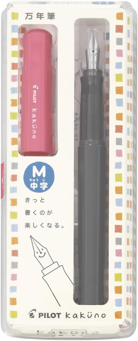 PILOT Kakuno Fountain Pen of Biginners, Medium Nib, Pink Body (FKA-1SR-PM)
