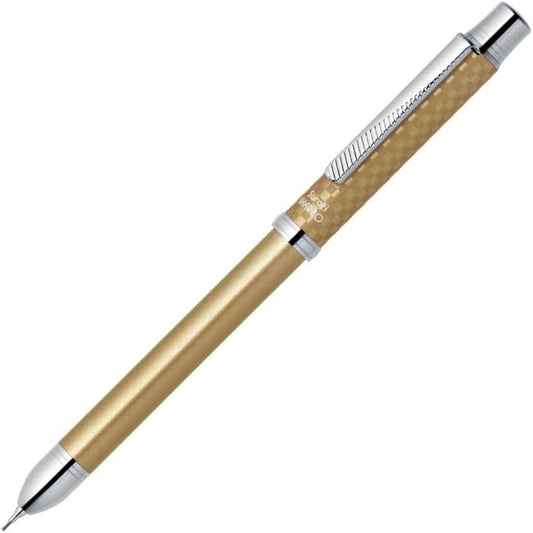 ZEBRA Surari Shabo 2000, 2 Color 0.7mm Emulsion Ink and 0.5mm Mechanical Pencil, Champagne Gold Body (SB27-CGO)
