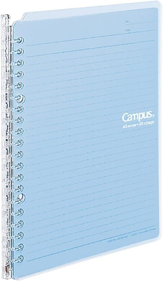 KOKUYO Campus Smart Ring Binder Notebooks, A5, 20 Capacity, 26 Rings, Light Blue, Perfect for Class or Work, Japan Import (RU-SP130LB).