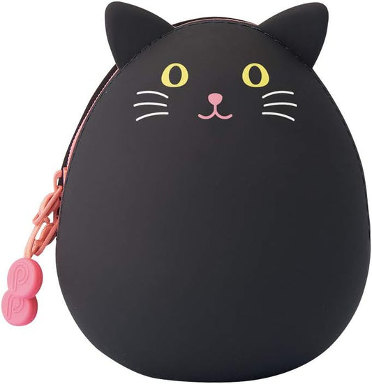 LIHITLAB PuniLabo Mini Zipper Pouch, Egg-Shaped, Black Cat (A7782-3), Medium