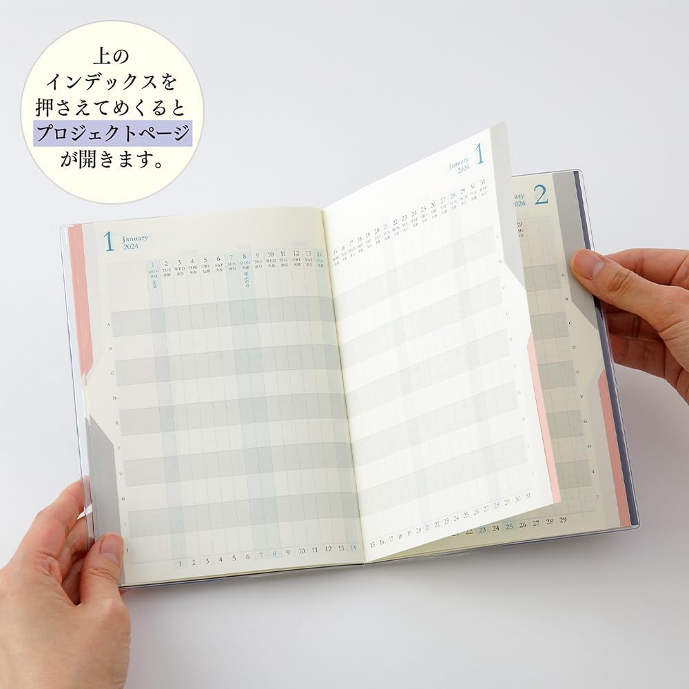 Midori 22264006 Double Schedule Planner, 2024, B6, Monthly Progress, Light Pink (Starts October 2023) (navy)