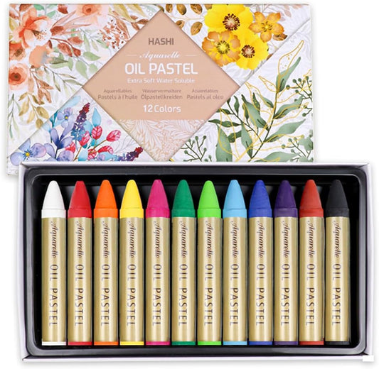 HA SHI Water Soluble Oil Crayons For Artists 12 Color, Watercolor Crayons, Oil Pastels, Premium Quality Art Supplies for Kids, Adults - Blendable, Vibrant Hues, Korean Craftsmanship