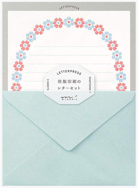 Midori 86478006 Letter Set, 478 Typographic, Flower Frame Pattern, Light Blue