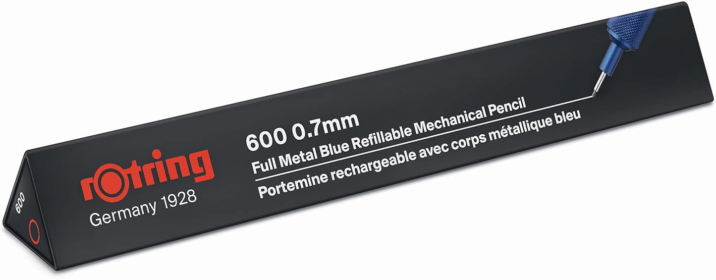 Rotring 600 Mechanical Pencil HB 0.7 mm Blue All-Metal Body Hexagonal Barrel