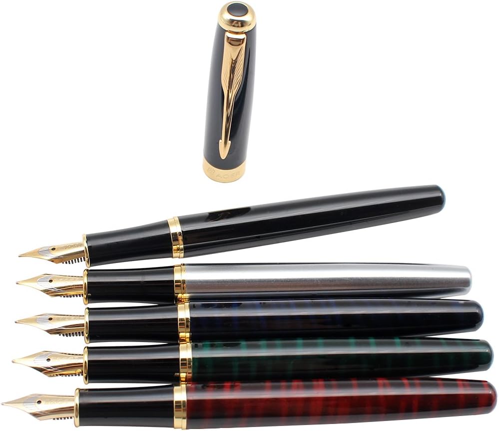 Gullor 5 PCS Classic Metal Fountain Pen B388, Gift Pens with Converters, 5 Colors
