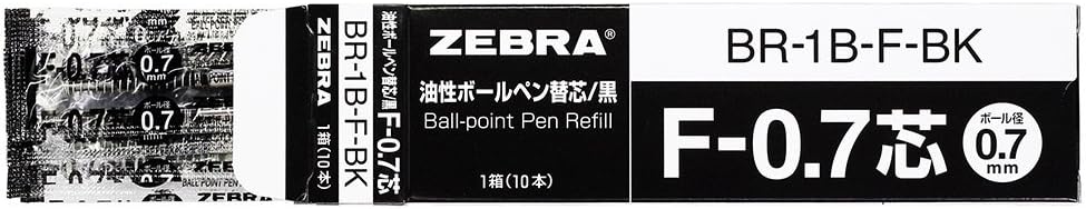 ZEBRA B-BR-1B-F-BK Oil-Based Ballpoint Pen Refill, F-0.7 Lead, Black, 10 Pens