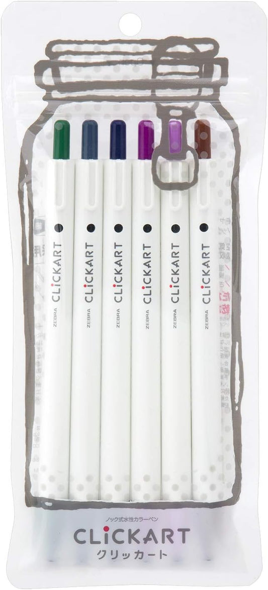 ZEBRA WYSS22-6C-04 Clickart Water-Based Pen, Set of 6 Colors, Ethnic Color