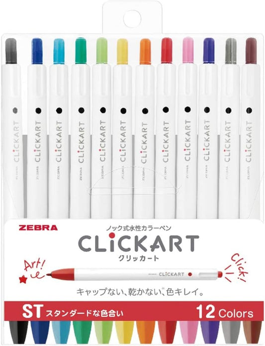 ZEBRA Clickart Water-based Pen Standard 12 Colors Set, WYSS22-12CST