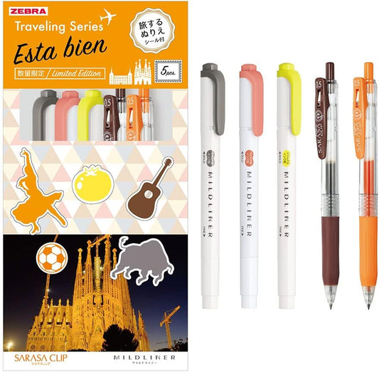 ZEBRA SE-TR-5CS Sarasa Clip Mild Liner Set, Traveling Series, Flamenco, Mixed Set of 5