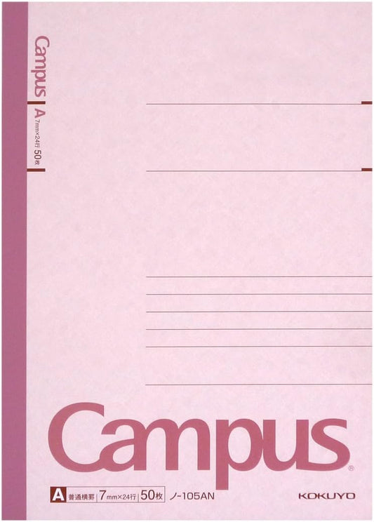 KOKUYO Campus Notebook, A 7mm Ruled, A5, 50 Sheets, Pink, Japan Import