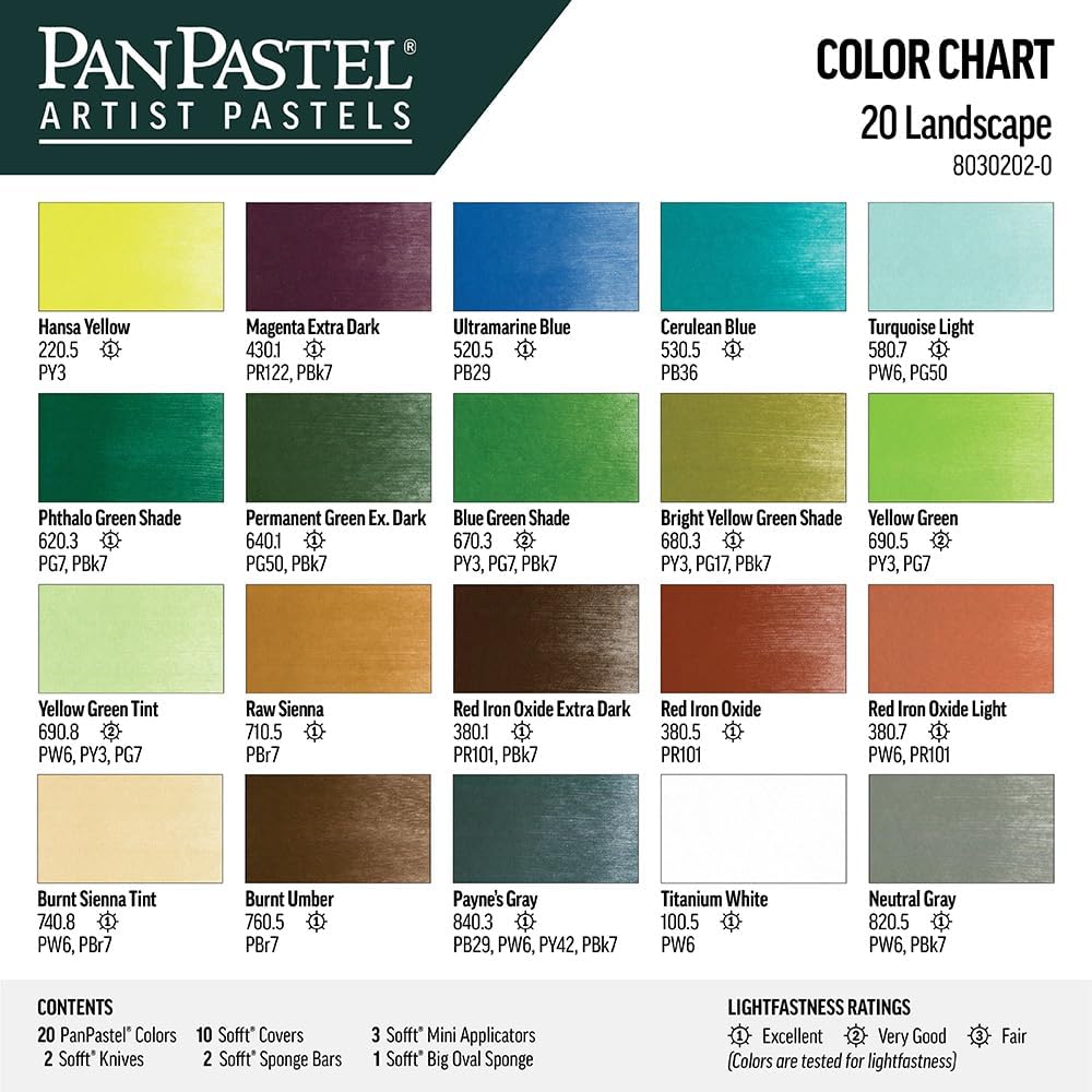 PanPastel Artist Pastels by GOLDEN, Landscape Set, 20 Color, Professional Artist Pastels, Unique Pan Format (cake-like)