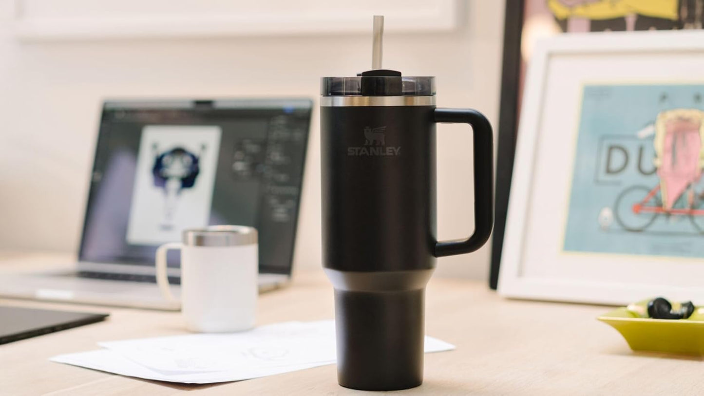 Stanley Quencher H2.0 Tumbler with Handle and Straw 40 oz | Flowstate 3-Position Lid | Cup Holder Compatible for Travel | Insulated Stainless Steel Cup | BPA-Free | Black 2.0