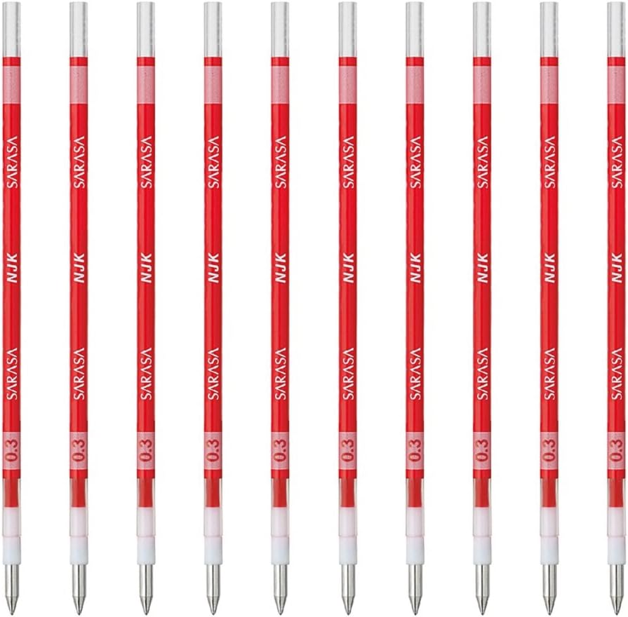 ZEBRA Ballpoint Pen Refill, Sarasa, NJK-0.3 Lead, Red, 10 Pens BRNJK3R