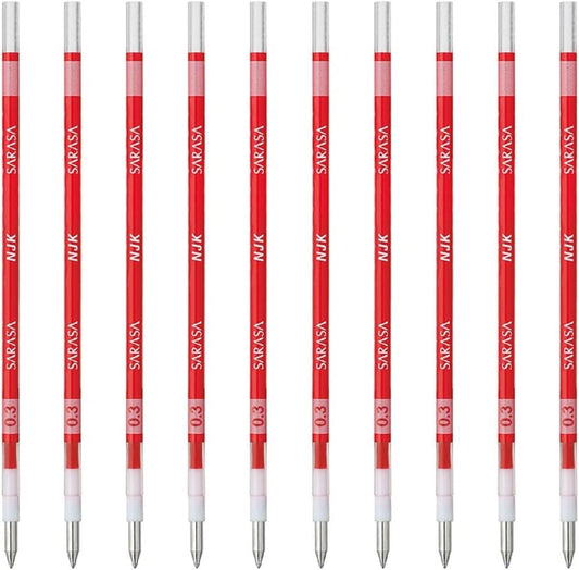 ZEBRA Ballpoint Pen Refill, Sarasa, NJK-0.3 Lead, Red, 10 Pens BRNJK3R