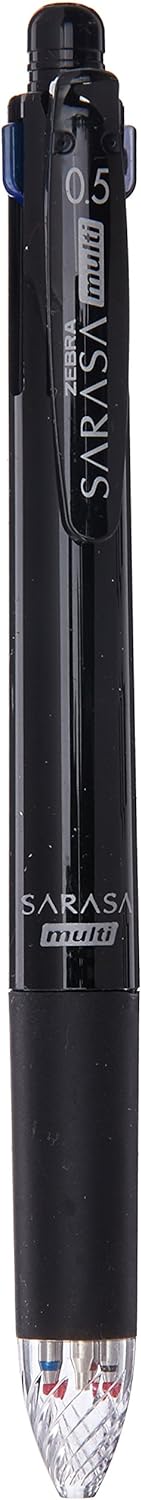 ZEBRA Multi Function Sarasa 4S Black/Red/Blue/Green Ink 0.5mm Ballpoint Pen, 0.5mm Mechanical Pencil, Black Body, J4SA11-BK