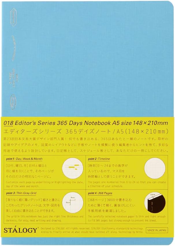 Nitoms S4106 STALOGY Notebook, A5, Squared, 365 Days Notebook, Blue