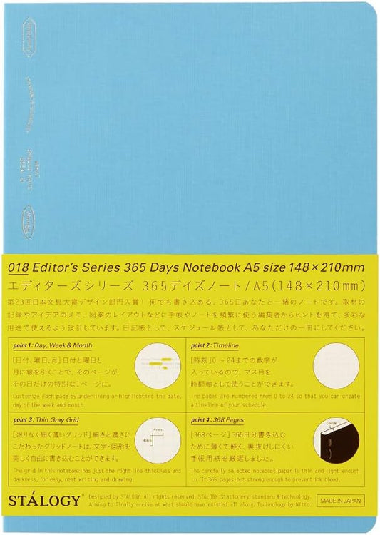 Nitoms S4106 STALOGY Notebook, A5, Squared, 365 Days Notebook, Blue