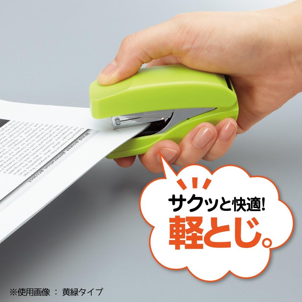 Kokuyo Power Latch Kiss Stapler, Racchikisu, Flat Type, No. 10 Staple, Binding Up to 32 Sheets, Yellow Green, Japan Import (SL-MF55-02YG)
