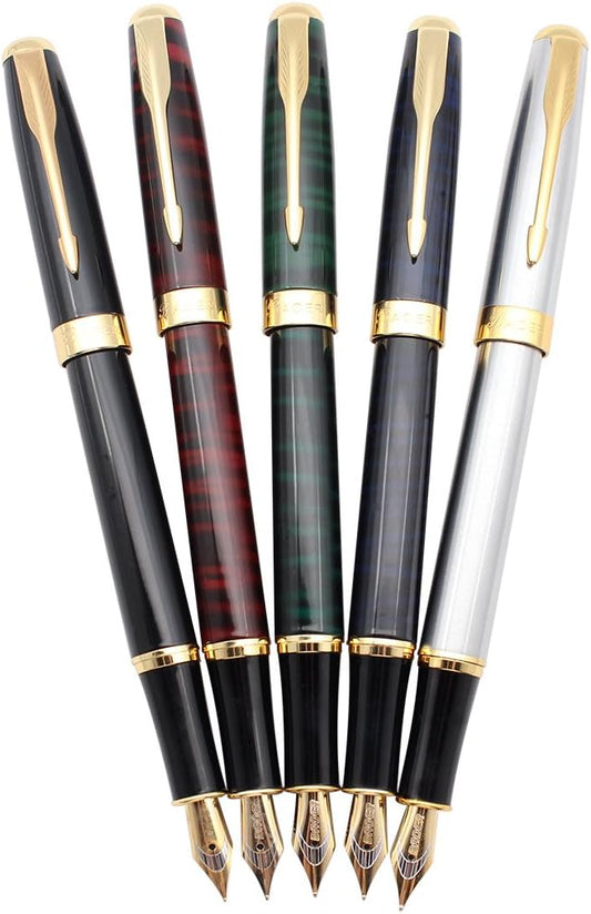 Gullor 5 PCS Classic Metal Fountain Pen B388, Gift Pens with Converters, 5 Colors